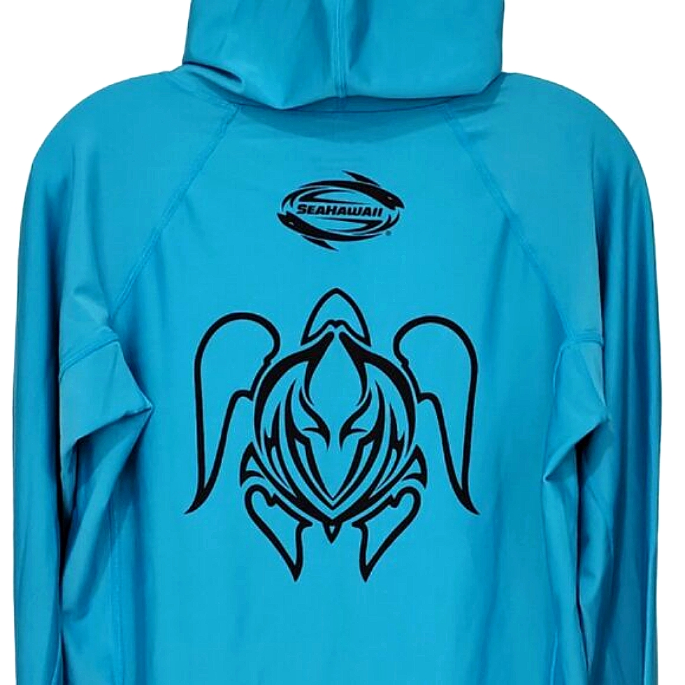 Turquoise Blue Monkskin Hooded Rashguard Watershirt Upf 50 | Unisex Hawaiian